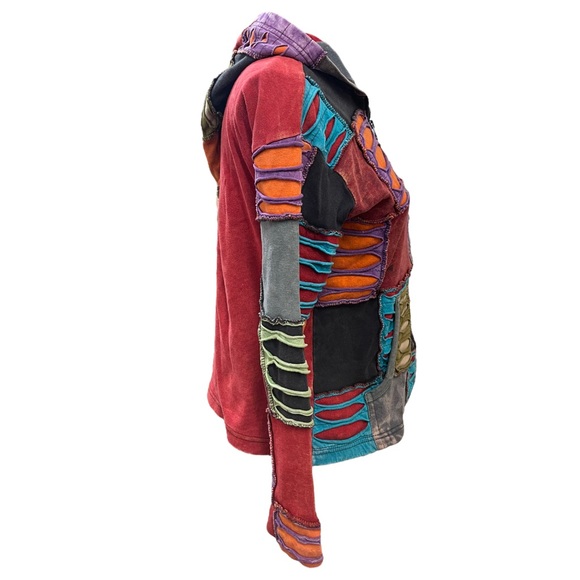 Vintage KPC Nepali Patchwork Razor Cut Hoodie Zip Front Wear Small - Picture 5 of 12